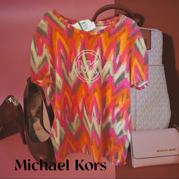 Michael Kors Tops - Michael kors pink orange geometrical top blouse shirt NWT size large